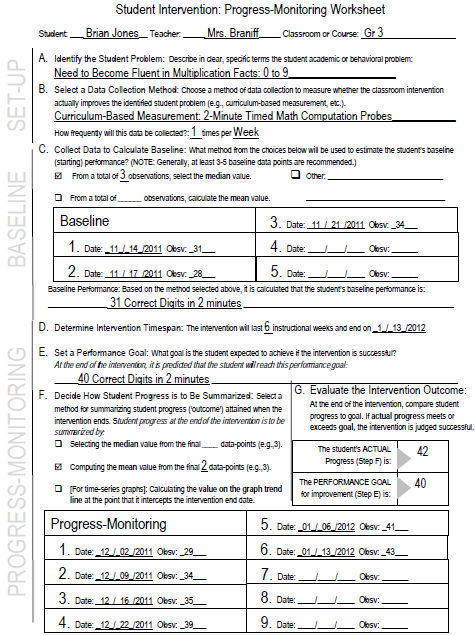 Progress Monitoring Charts For Teachers